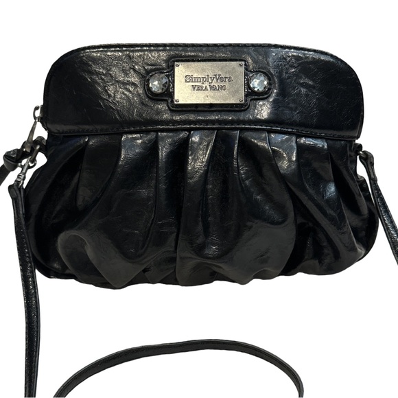 SIMPLY VERA VANG WANG cute black vegan leather mini crossbody bag w/gems, NWOT. - Picture 1 of 9